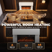 Room heating graphic with warm air spreading across a living room for spaces up to 35 m²