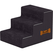 Dark grey 3-step dog stairs on a white background with an orange PawHut bone label