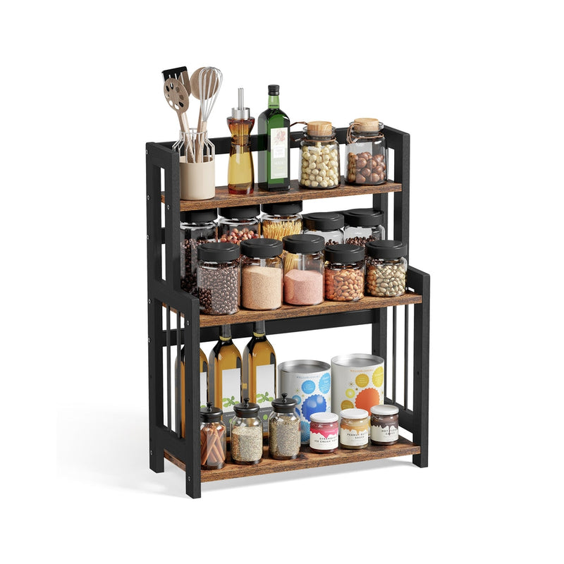 3-tier bamboo countertop storage rack, front view