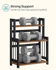 Side view of 3-tier storage rack showing tier spacing