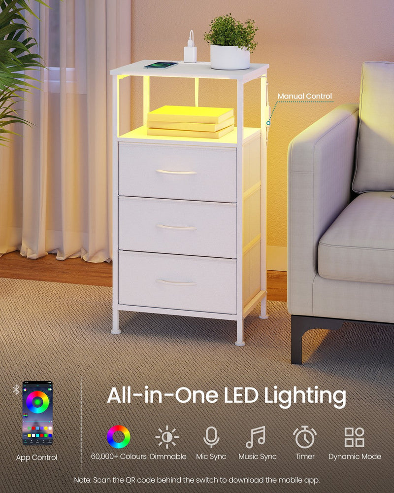 LED lighting features including app control, dimming, music sync and a timer