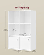 Dimension diagram showing the bookcase at 65.8 cm wide, 29 cm deep and 97.8 cm tall with a 120 kg total load rating