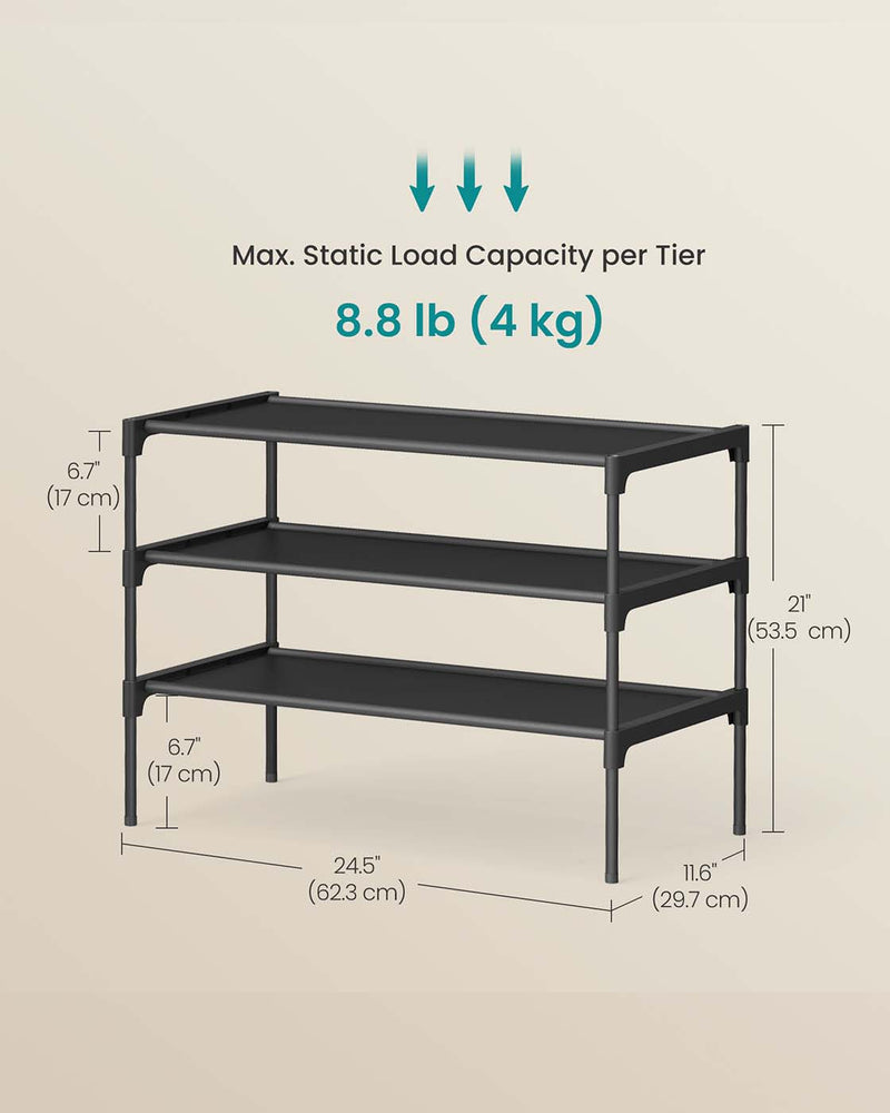 Songmics 3-tier shoe rack styled in a hallway entryway