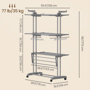 Dimensions diagram of the grey clothes airer, 128 x 63.5 x 173 cm, 35 kg load