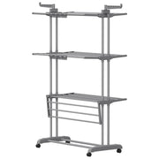 Grey 3-tier clothes airer shown empty from the front on a white background