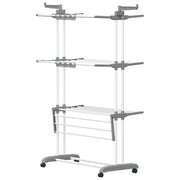 White 3-tier clothes airer shown empty from the front on a white background