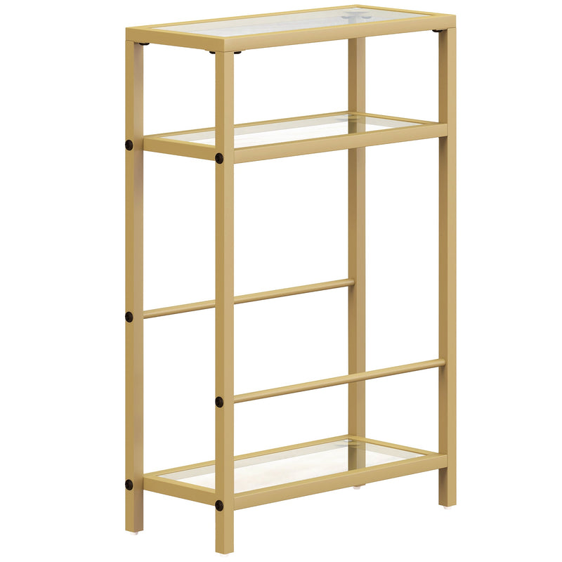 HOMCOM 3-tier gold tone glass side table shown on a white background