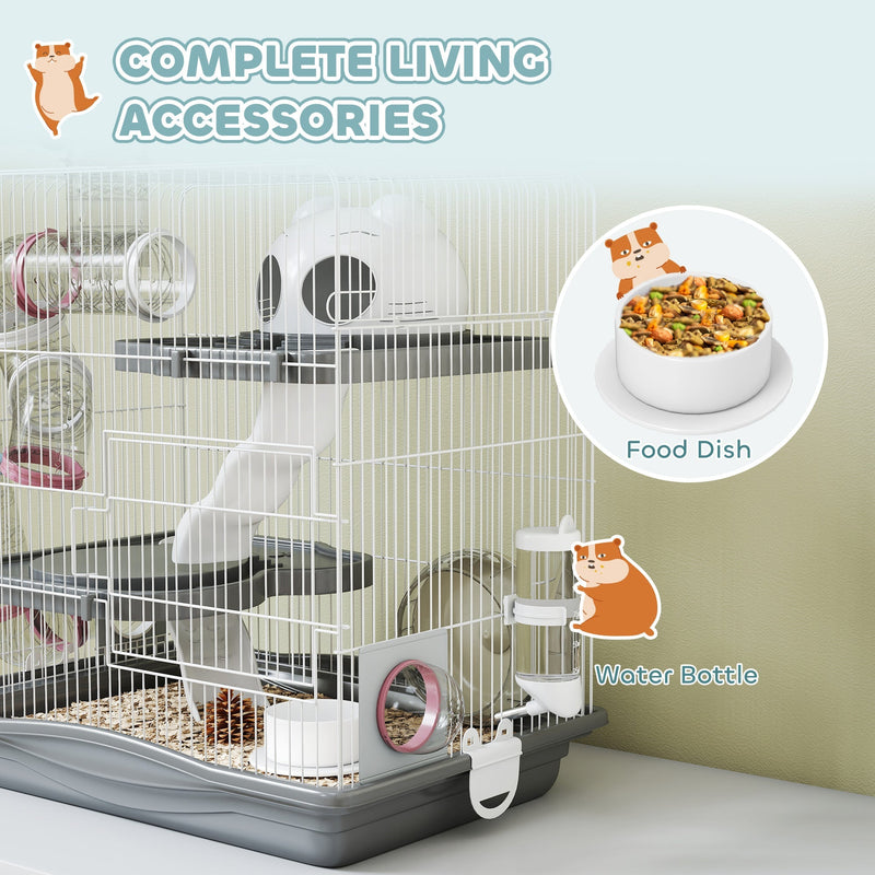 Food dish and water bottle accessories included with the cage