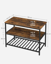Dimensions diagram showing 120 x 60 x 90 cm and a 30 kg load limit per shelf