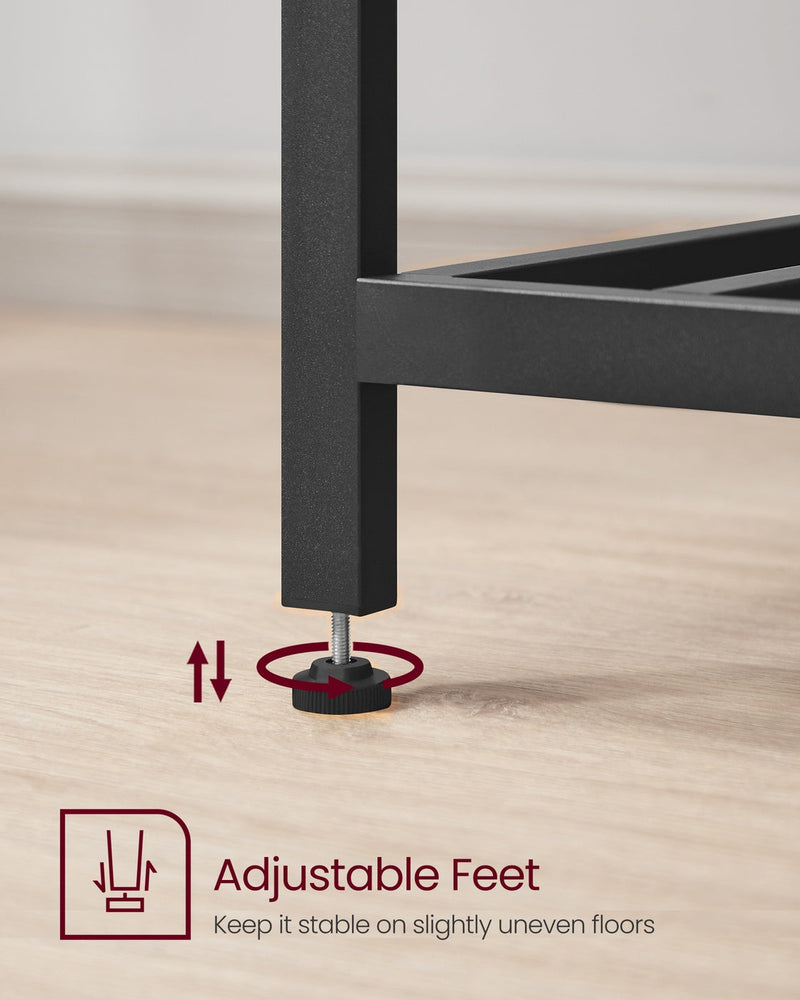 Close-up of the adjustable foot fitted to the base of a kitchen island leg