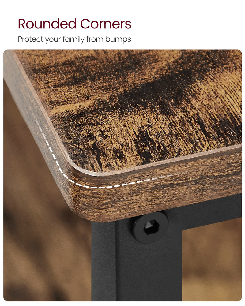 Close-up of the rounded corner on the rustic brown worktop