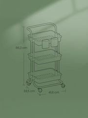 Labelled dimensions diagram of the trolley showing 41.6 x 33.5 x 86.3 cm