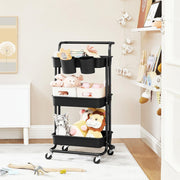 Storage cart styled in a kitchen holding jars and cooking supplies