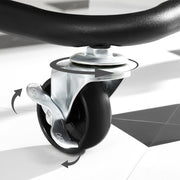 Close-up of a lockable castor wheel on the base of the cart