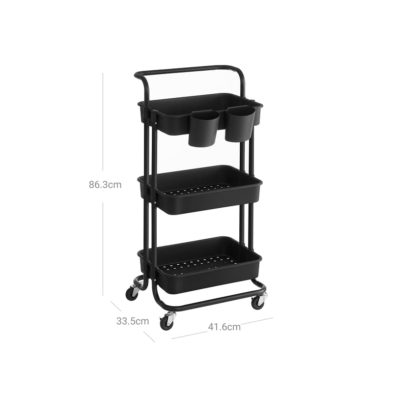 Dimensions diagram showing the cart measuring 41.6 x 33.5 x 86.3 cm