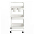 White 3-tier rolling storage trolley with push handle and 2 clip-on organisers