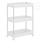 White 3-tier storage trolley on castors shown with the 6 side hooks included