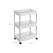 Dimensions diagram of the white trolley: 40 cm wide, 22 cm deep and 60 cm high