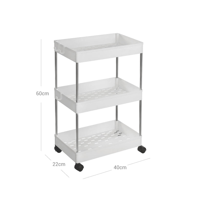 Dimensions diagram of the white trolley: 40 cm wide, 22 cm deep and 60 cm high