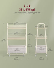 Dimension diagram showing 43 x 30 x 81 cm and 15 kg maximum load per tier