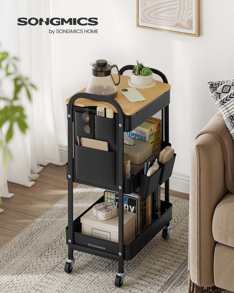 Storage trolley shown with the removable top tray lifted off