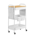 Songmics 3-tier white utility cart with tabletop, front view