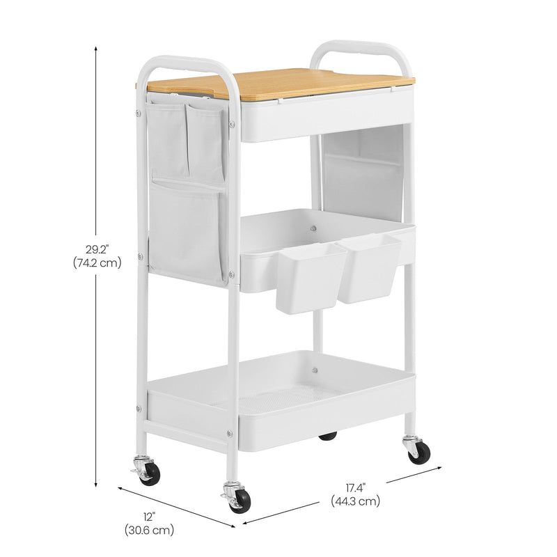 Close-up of the lockable castor wheels on the utility cart