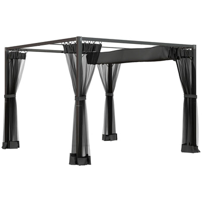3m Garden Pergola With Retractable Canopy and Sides, Dark Grey Outsunny