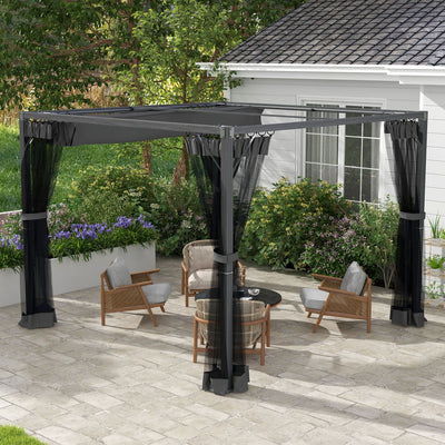 3m Garden Pergola With Retractable Canopy and Sides, Dark Grey Outsunny
