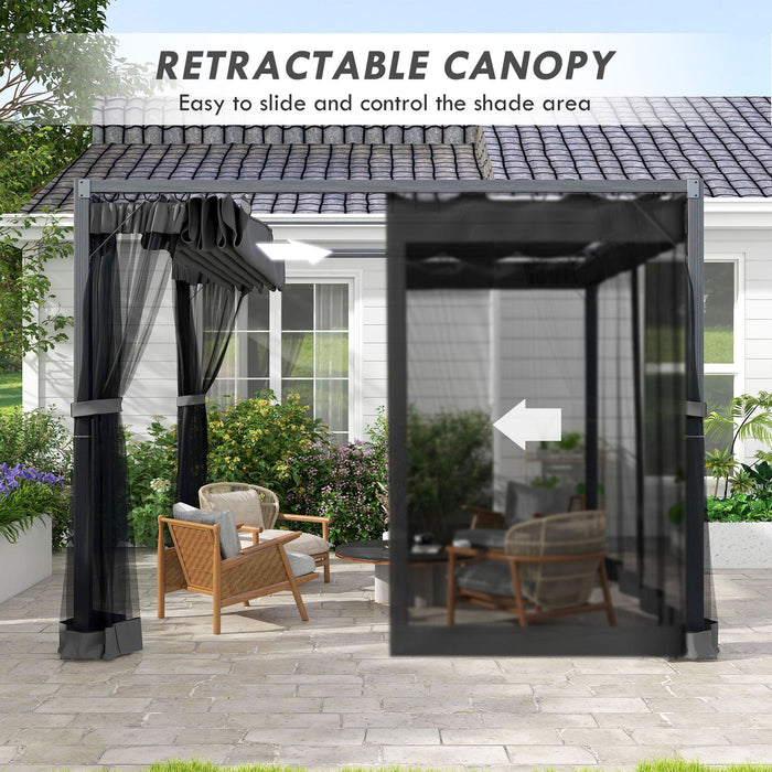 3m Garden Pergola With Retractable Canopy and Sides, Dark Grey