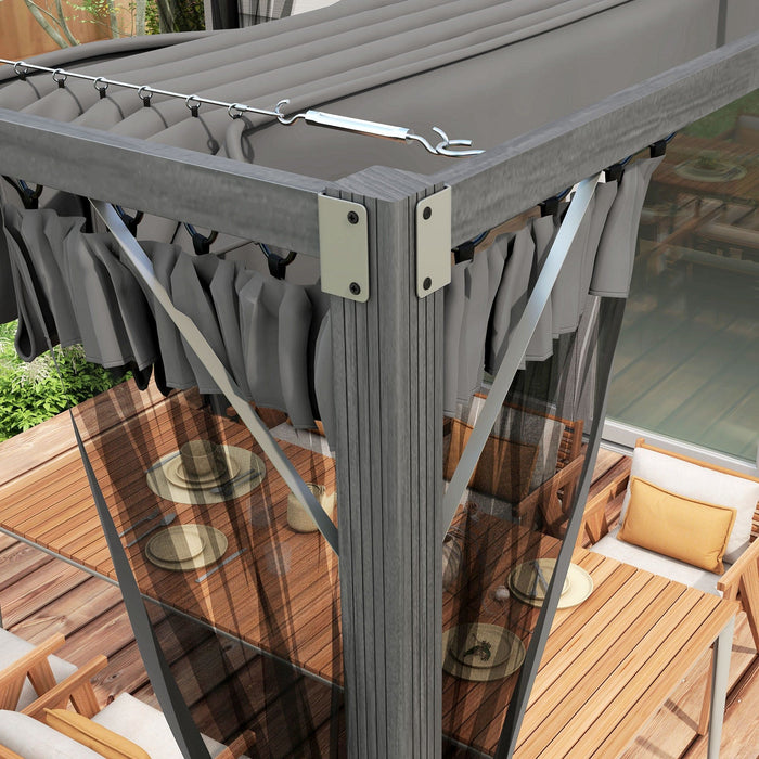 3m Garden Pergola With Retractable Canopy and Sides, Dark Grey