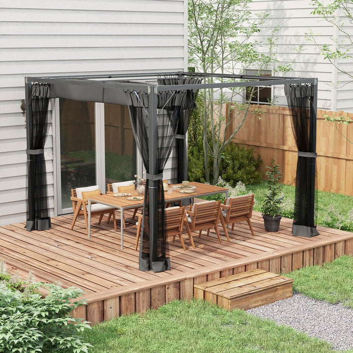 3m Garden Pergola With Retractable Canopy and Sides, Dark Grey