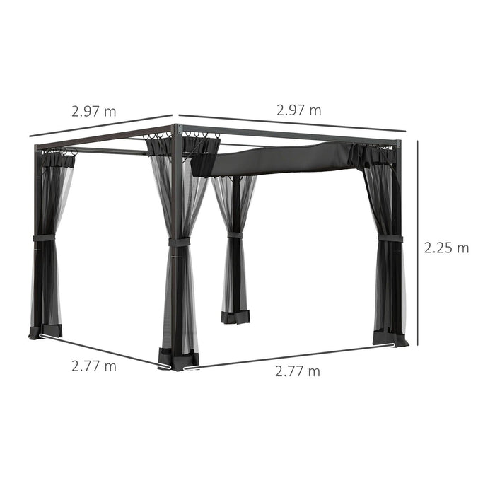 3m Garden Pergola With Retractable Canopy and Sides, Dark Grey