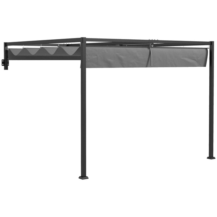 3x4m Wall Mounted Pergola With Retractable Roof, Grey