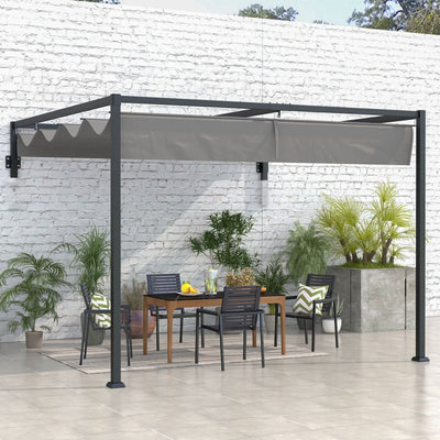 3x4m Wall Mounted Pergola With Retractable Roof, Grey Outsunny