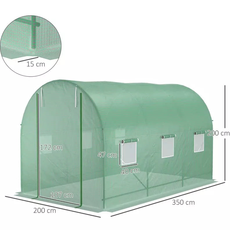 Walk in Greenhouse, Roll Up Door, 3.5x2x2m, Green