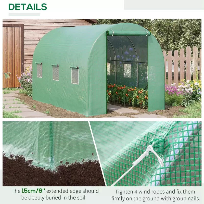 Walk in Greenhouse, Roll Up Door, 3.5x2x2m, Green