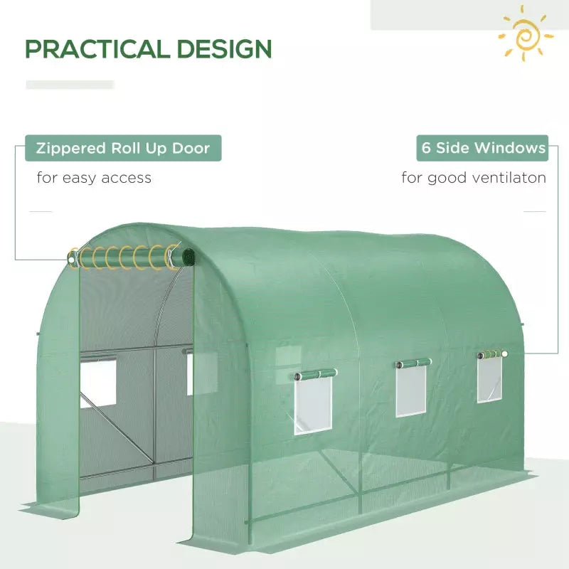 Walk in Greenhouse, Roll Up Door, 3.5x2x2m, Green