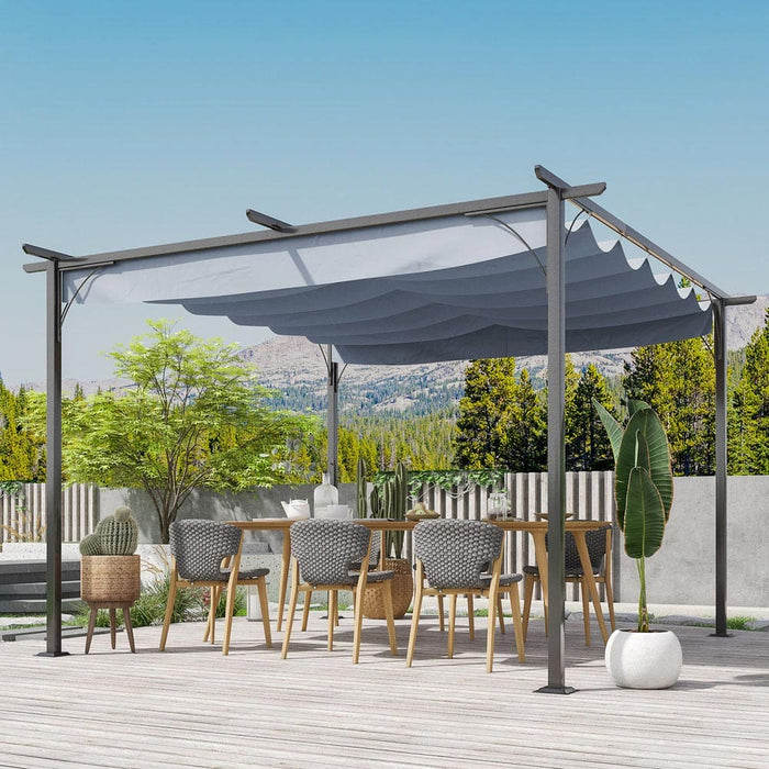 3.5x3.5m Metal Garden Pergola With Retractable Roof