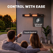 Family on the patio showing touch control and infrared remote control options