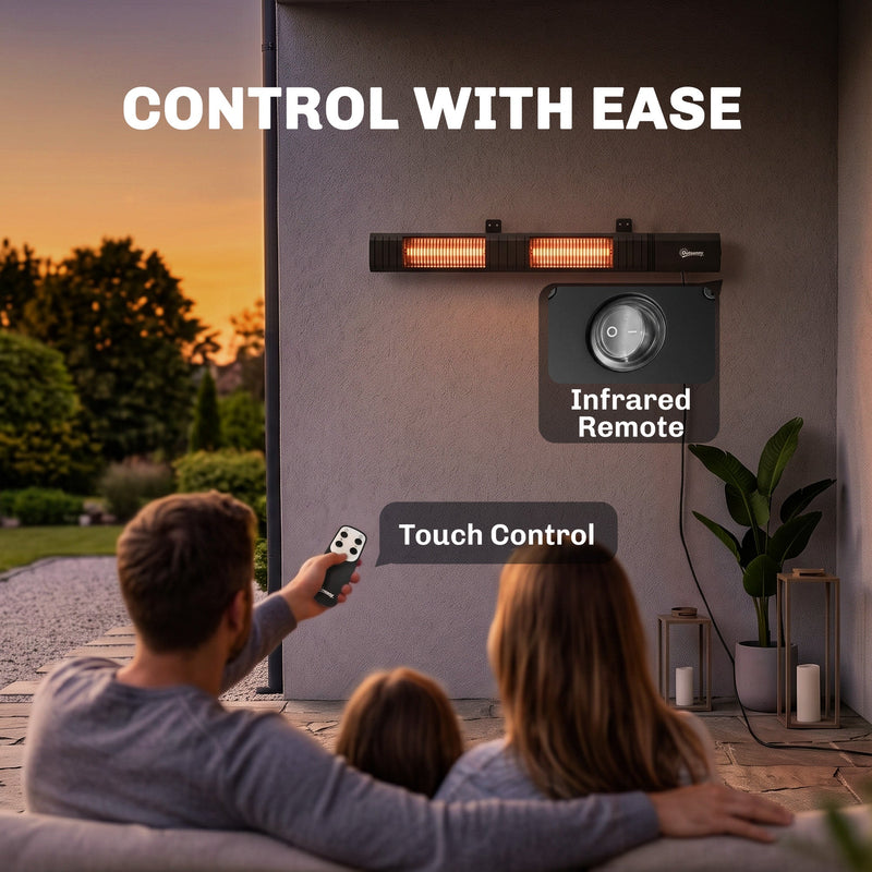 Family on the patio showing touch control and infrared remote control options