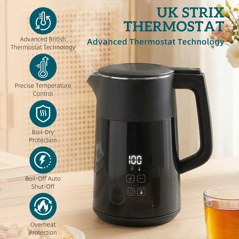 Electric Kettle with Fast Boil and Adjustable Temperature for Busy Family Mornings Black Homcom
