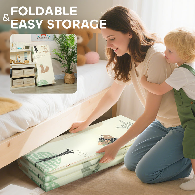 Foldable Reversible Baby Play Mat Waterproof and Soft for Crawling and Tummy Time Animal Print AOSOM