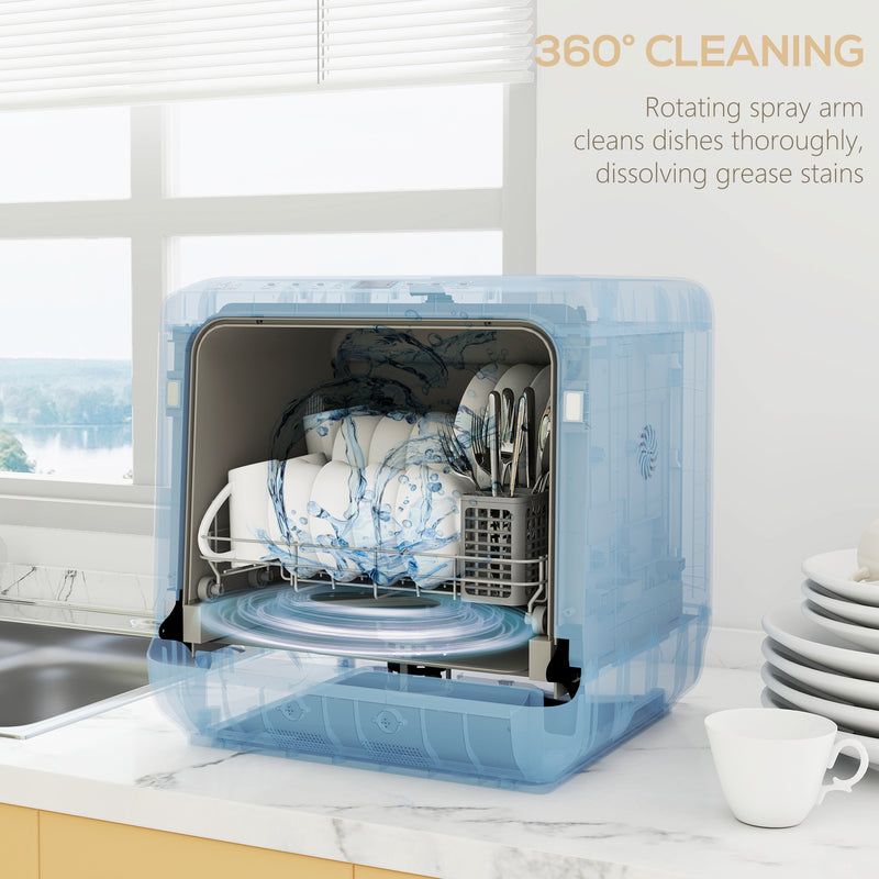 Compact 6L Tabletop Dishwasher with Five Cleaning Modes Ideal for Small Kitchens White AOSOM