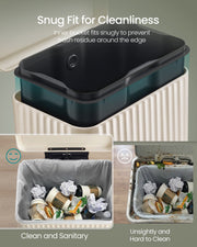 Black removable inner bucket sitting snugly inside the beige bin
