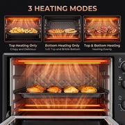 Panel showing the three heating modes: top only, bottom only and top and bottom