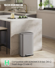 Silver SONGMICS pedal bin in a modern kitchen, compatible with 30 L trash bags