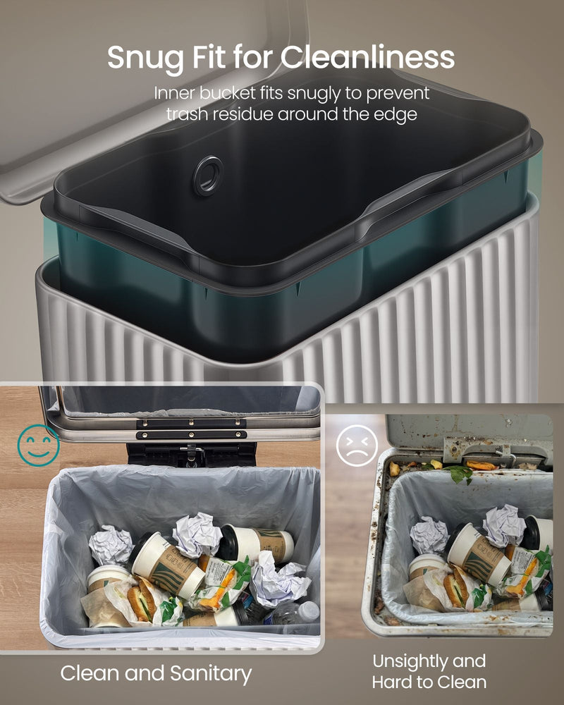 Cross-section of the removable inner bucket fitting snugly inside the outer bin