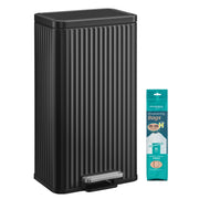 SONGMICS black 30 L steel kitchen pedal bin with a pack of matching liner bags