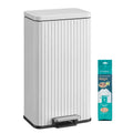 SONGMICS white 30 L steel kitchen pedal bin with a pack of matching liner bags